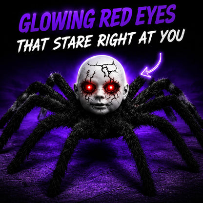 Motion-Activated Creepy Spider Doll™ – Glowing Red Eyes Halloween Decoration