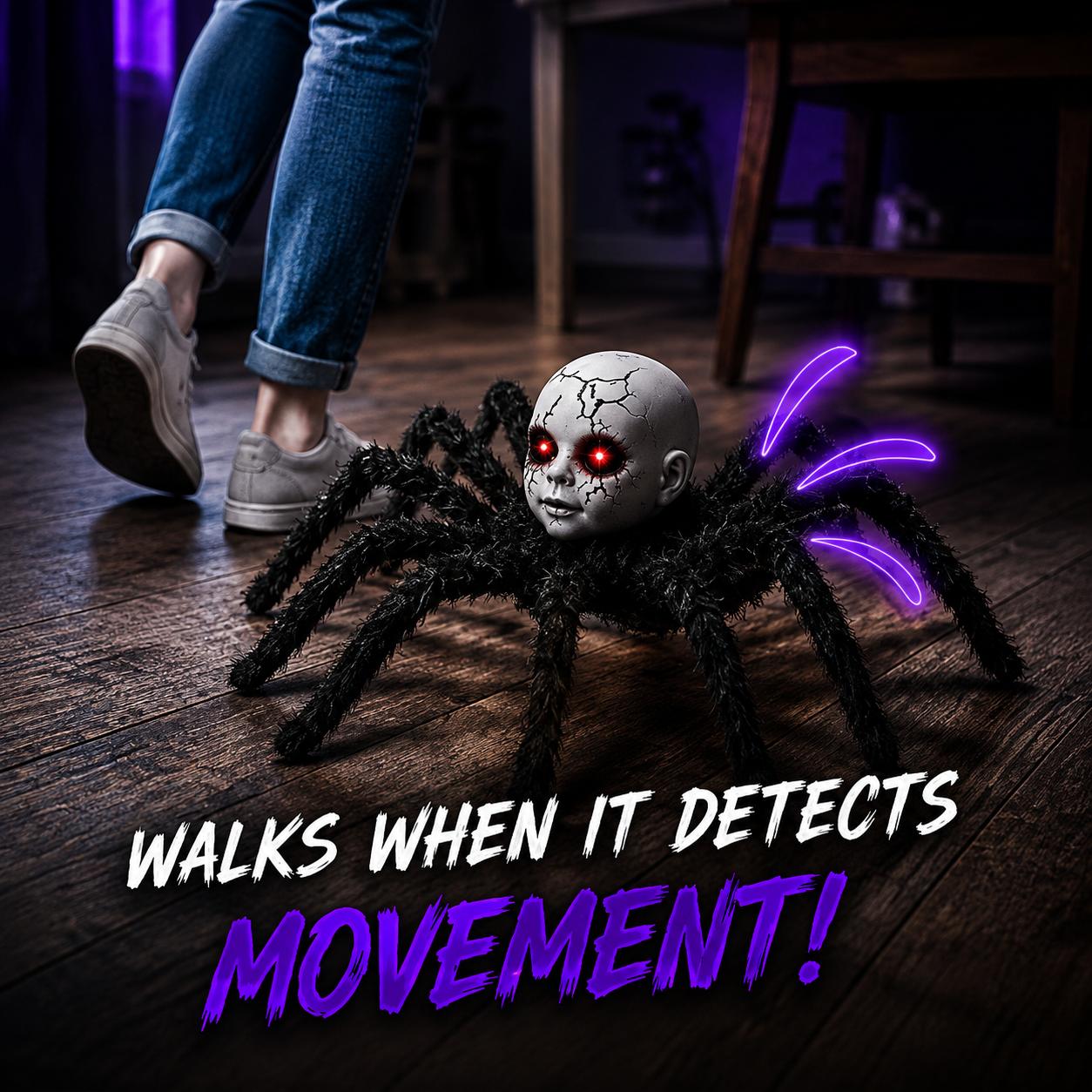 Motion-Activated Creepy Spider Doll™ – Glowing Red Eyes Halloween Decoration