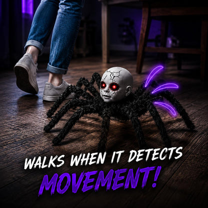 Motion-Activated Creepy Spider Doll™ – Glowing Red Eyes Halloween Decoration