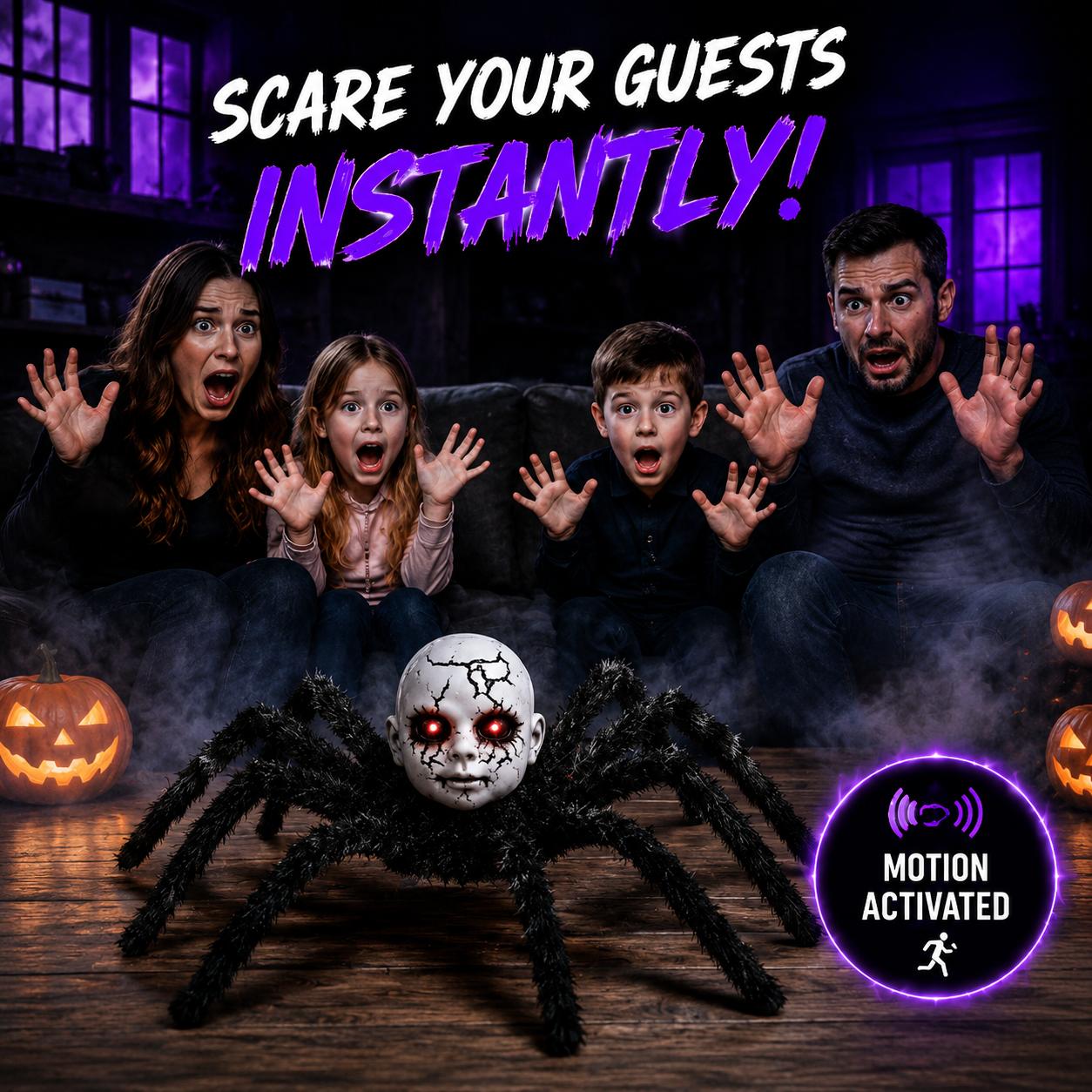 Motion-Activated Creepy Spider Doll™ – Glowing Red Eyes Halloween Decoration