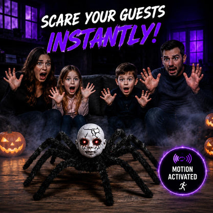 Motion-Activated Creepy Spider Doll™ – Glowing Red Eyes Halloween Decoration