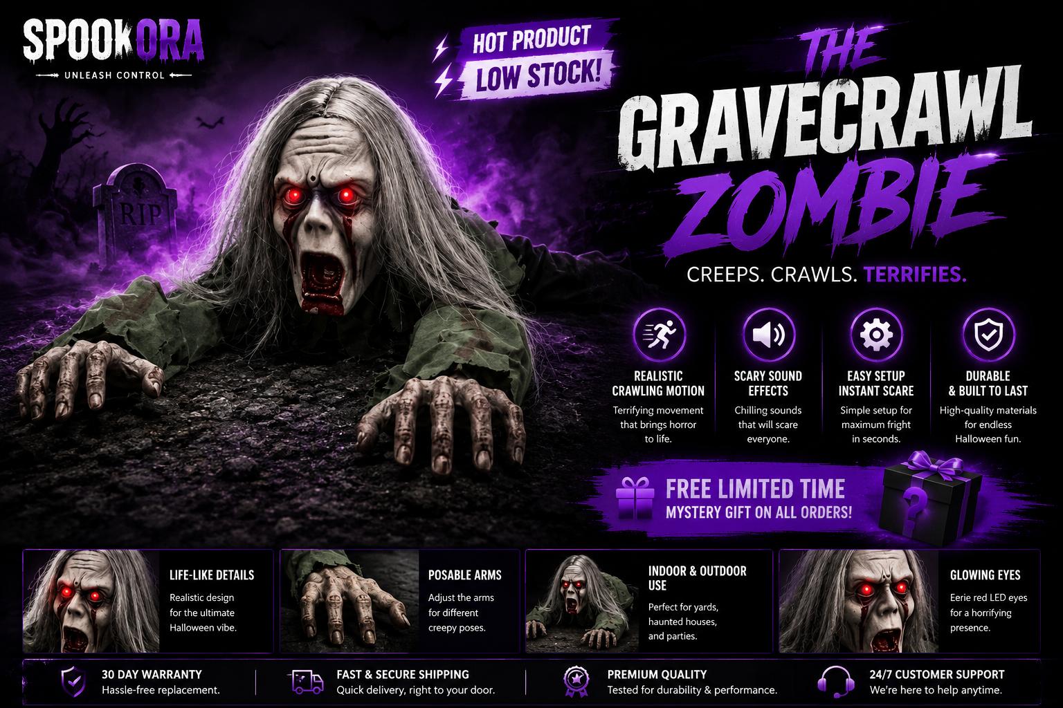 Gravecrawl Zombie™ – Motion-Activated Crawling Zombie Halloween Decoration