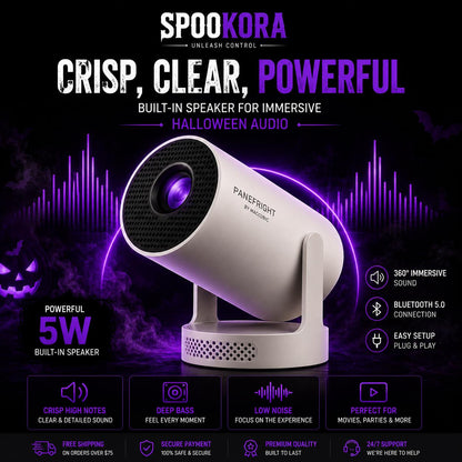 **Spookora™ Panefright Halloween Projector – 5W Built-In Speaker, Bluetooth 5.0 & Immersive Sound**
