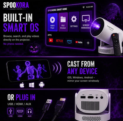 **Spookora™ Panefright Halloween Projector – 5W Built-In Speaker, Bluetooth 5.0 & Immersive Sound**