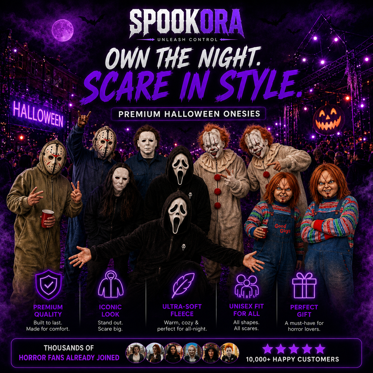 Spookora™ Premium Horror Halloween Onesie Collection – Ultra-Soft Unisex Scary Costumes