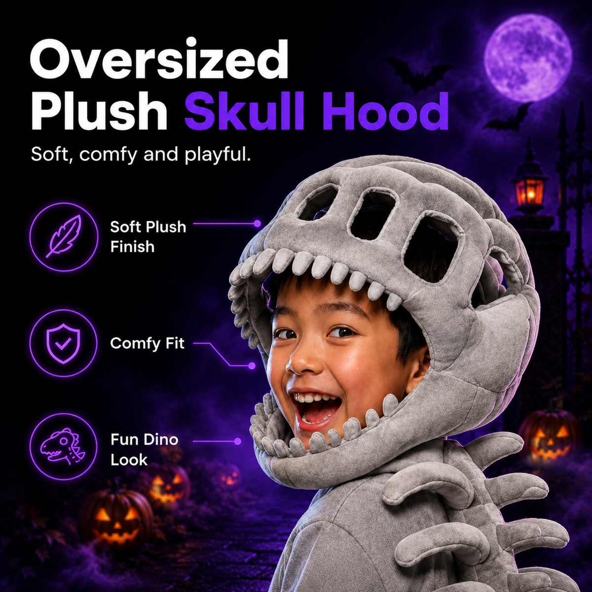 Spookora™ 3D Dinosaur Skeleton Costume -Fun Dino Costume for Kids