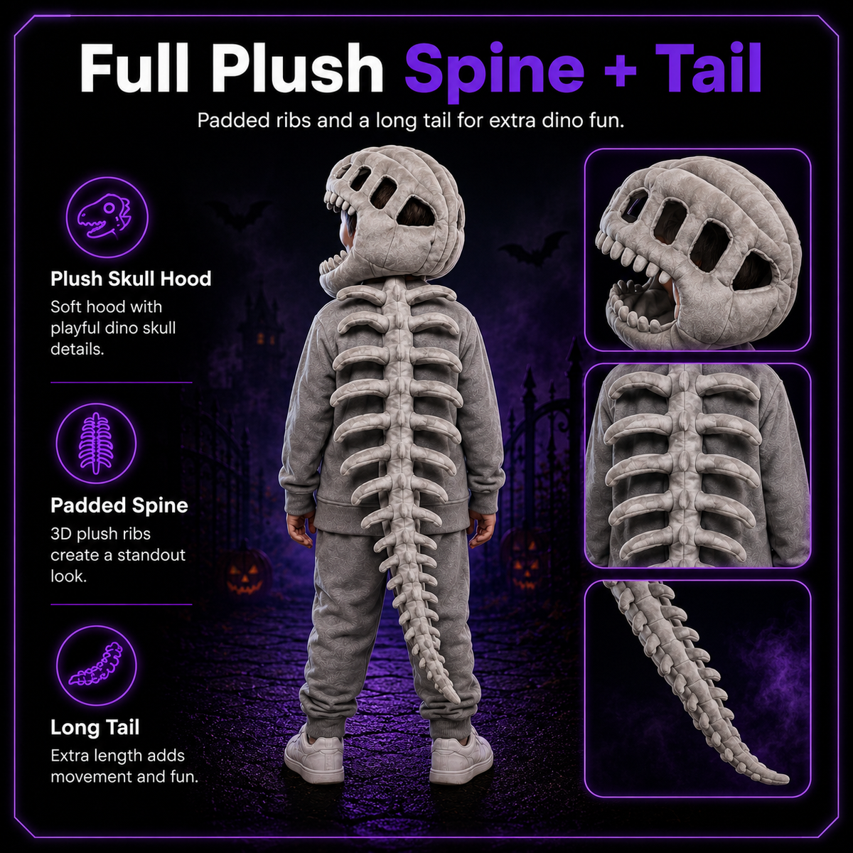 Spookora™ 3D Dinosaur Skeleton Costume -Fun Dino Costume for Kids