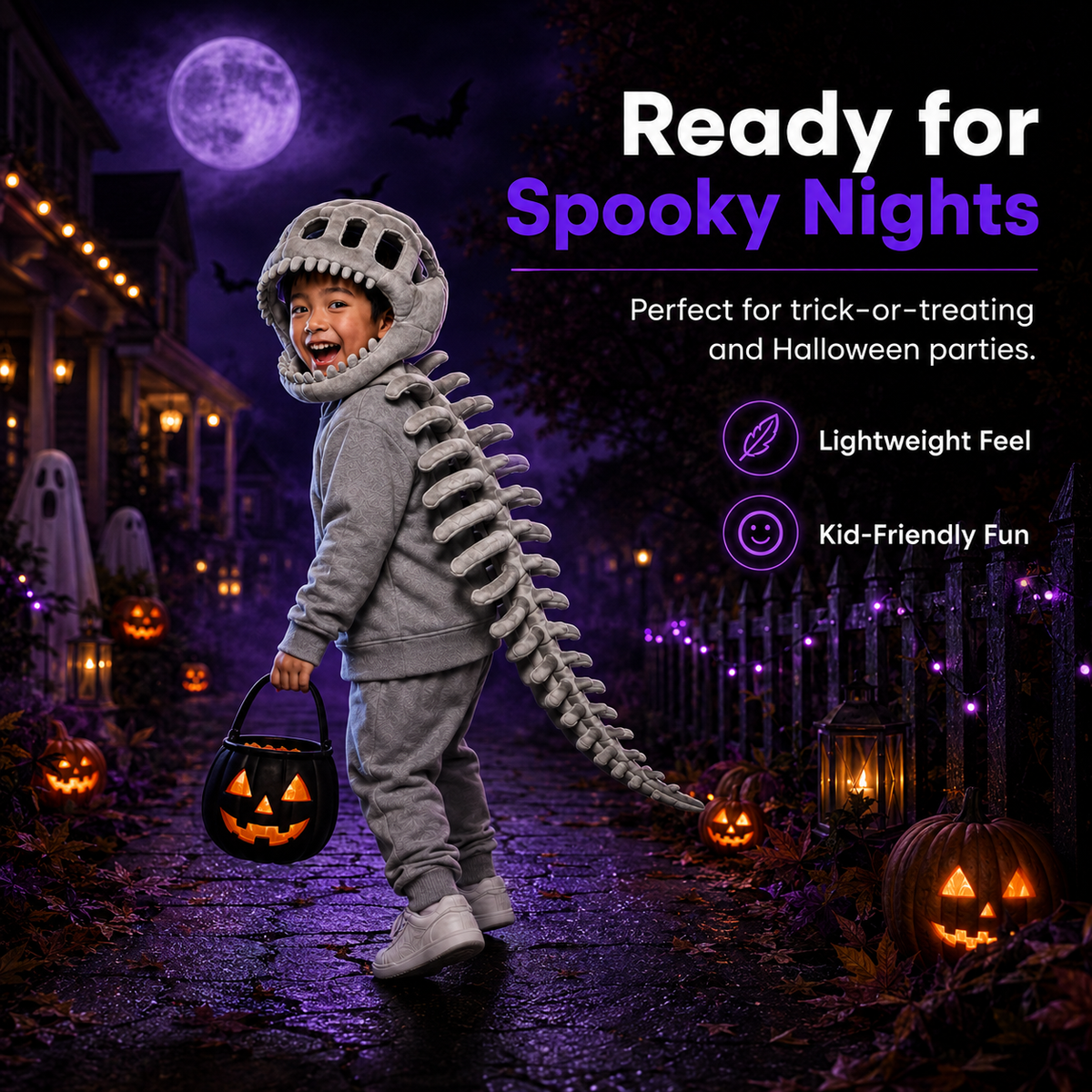 Spookora™ 3D Dinosaur Skeleton Costume -Fun Dino Costume for Kids