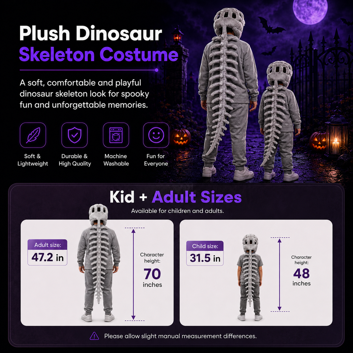 Spookora™ 3D Dinosaur Skeleton Costume -Fun Dino Costume for Kids