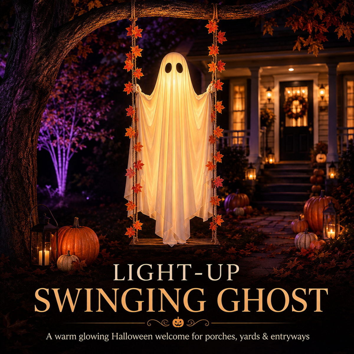 Spookora™ Light-Up Swinging Ghost Halloween Decoration with Remote Control