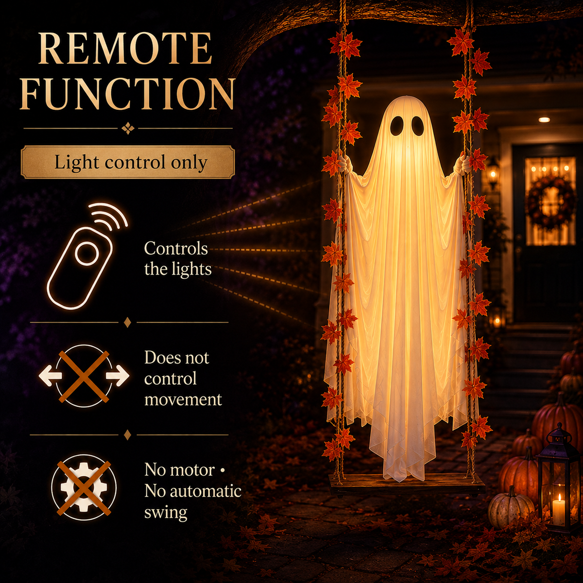 Spookora™ Light-Up Swinging Ghost Halloween Decoration with Remote Control