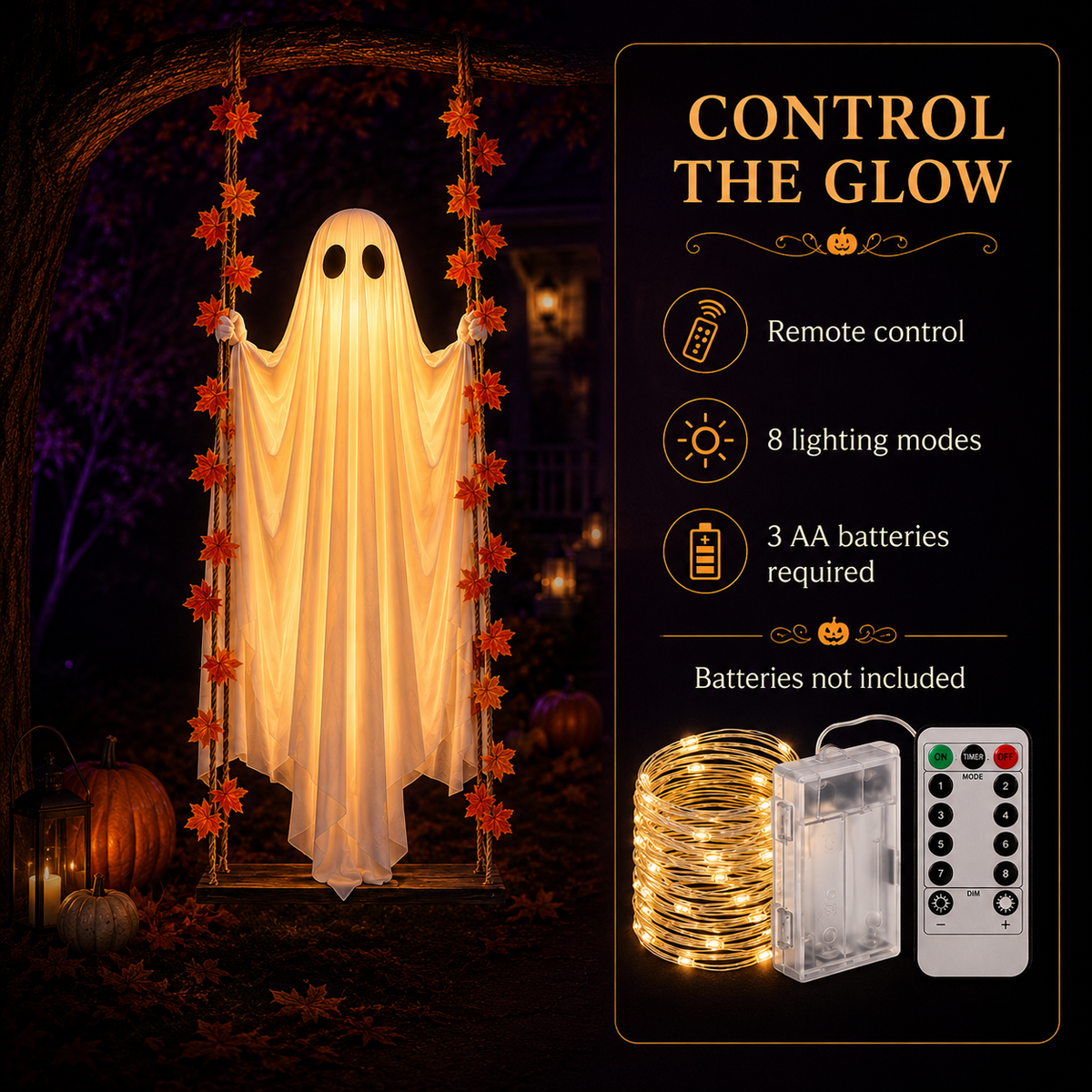 Spookora™ Light-Up Swinging Ghost Halloween Decoration with Remote Control