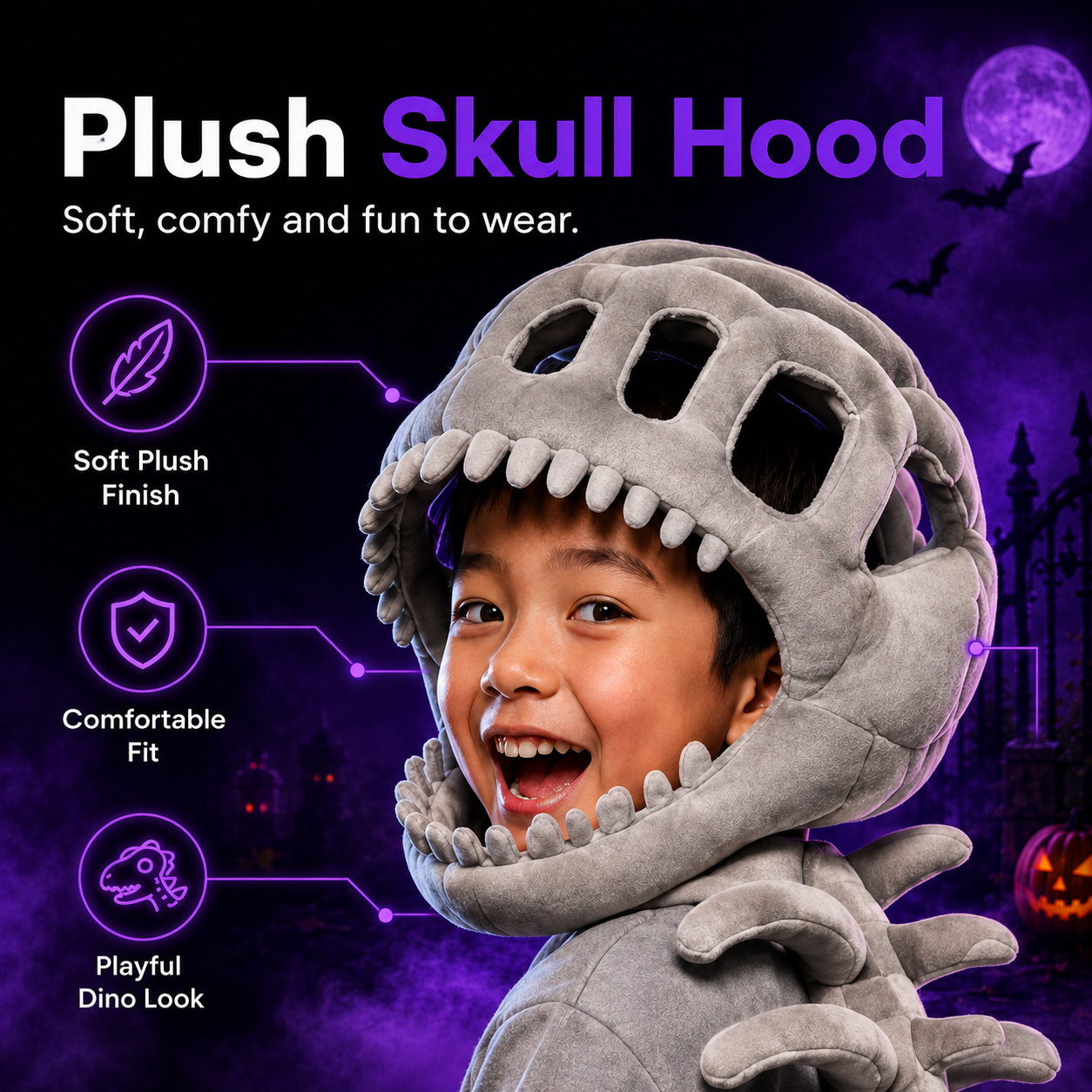 Spookora™ 3D Dinosaur Skeleton Costume -Fun Dino Costume for Kids
