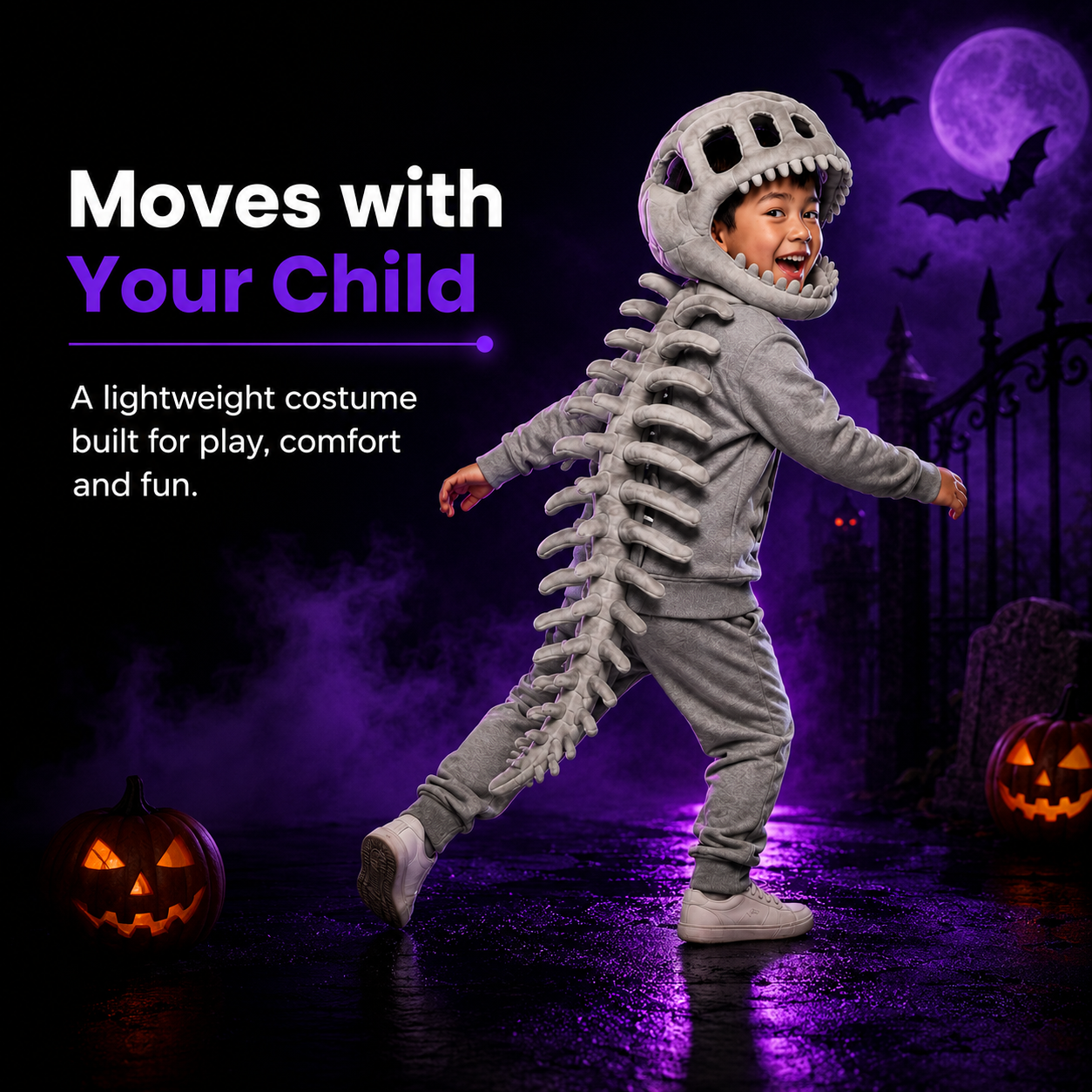 Spookora™ 3D Dinosaur Skeleton Costume -Fun Dino Costume for Kids