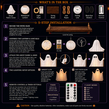 Spookora™ Light-Up Swinging Ghost Halloween Decoration with Remote Control